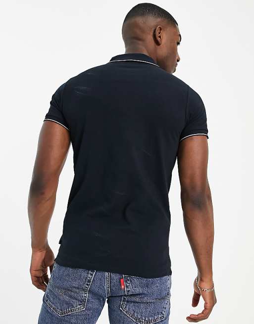 French Connection Tipped Pique Men/'s Polo Shirt Navy